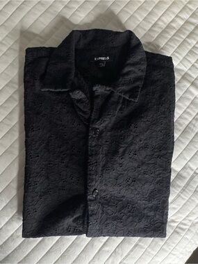 EXPRESS Black Eyelet Lace Button-Down Shirt